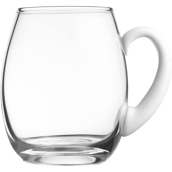 Barski - European Quality - Handmade Glass - Large Clear Beer Mug - Juice Cup - with Opal (White) Handle - 20 oz. - Made in Europe