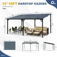 thumbnail image 5 of MEISSALIVVE 12' x 16' Hardtop Wall Mounted Gazebo Pergola, Lean-to Metal Awning with Sloped Roof, Outdoor Shelter for Patio, Deck, Backyard, Black, 5 of 11