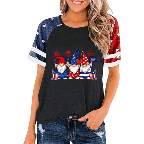 Blczomt Short Sleeve Womens Tops July 4th Independence Day T Shirts Round Neck Black Trendy Patriotic Ladies Summer Tops