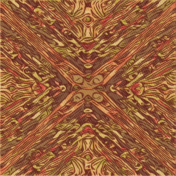Ahgly Company Machine Washable Indoor Square Transitional Orange Area Rugs, 6' Square