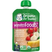 Gerber Graduates Organic for Toddler Wonder Foods Toddler Food, Banana Strawberry Raspberry Mixed Grain, 3.5 oz Pouch
