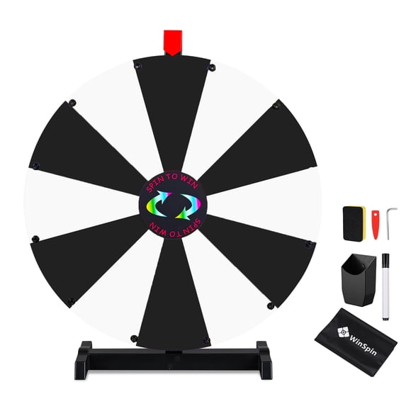 WinSpin 24" Pop Up Display Tabletop Prize Wheel Black & White Trade Show Display Spinning Wheel 12 Slots for Outdoor Booths Exhibition Events