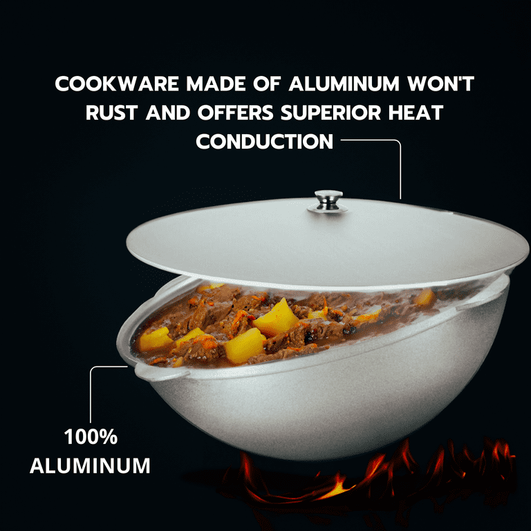 KUKMARA Kazan Cast Aluminum Asian Cauldron with Lid 15.8 Qt