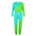 thumbnail image 5 of Eryao Plus Size Lounge Sets for Women 2 Piece Color Block Joggers Track Suits Casual Long Sleeve Crewneck Tops and Drawstring Pants with Pocket Sweatsuits,Green,XL, 5 of 6