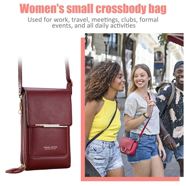 Bolso bandolera de cuero impermeable para mujer para el ocio diario (rojo vino)
