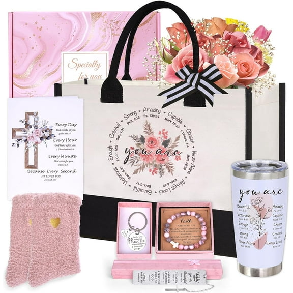 Christian Gifts for Women Faith, Inspirational Religious Gifts for Women, Catholic Spiritual Gifts, Faith Based Gift Baskets, Baptism Mothers Day Birthday Gift Set for Mom Sister Friend Wife