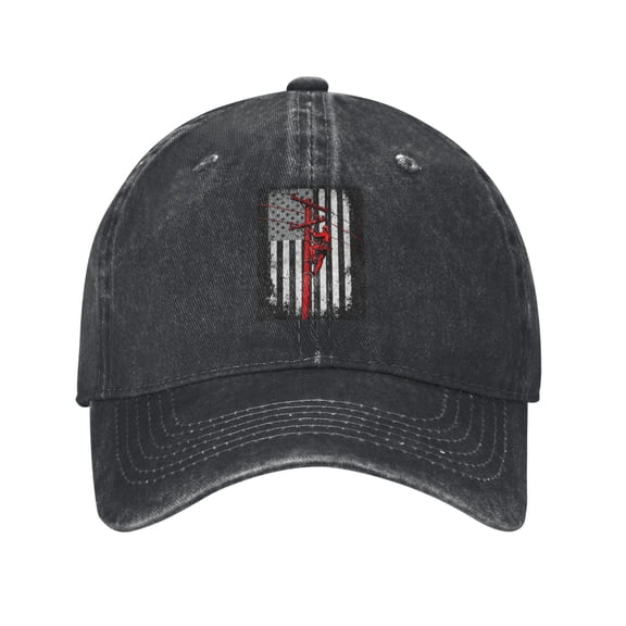 Men Women Washed Twill Baseball Cap Lineman Pattern Adjustable Dad Hat Black