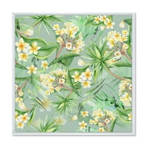 Designart 'Yellow Flowers and Tropical Foliage XIV' Modern Framed Canvas Wall Art Print