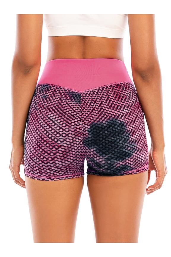 Women's Shorts Textured Workout Yoga Booty Shorts High Waist Butt Lifting Shorts Leggings Elastic Tie-Dye Athletic Sports Shorts