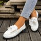 thumbnail image 4 of Xucatan Women's Patent Leather Tassel Loafers, Chunky Sole Slip-On Flat Shoes, Classic British Style Casual Shoes for Women, Plus Size Uniform Shoes Gift, 4 of 8