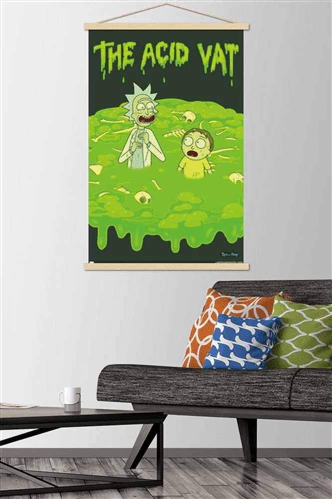 Rick And Morty - Acid Vat Wall Poster with Wooden Magnetic Frame, 22.375" x 34"
