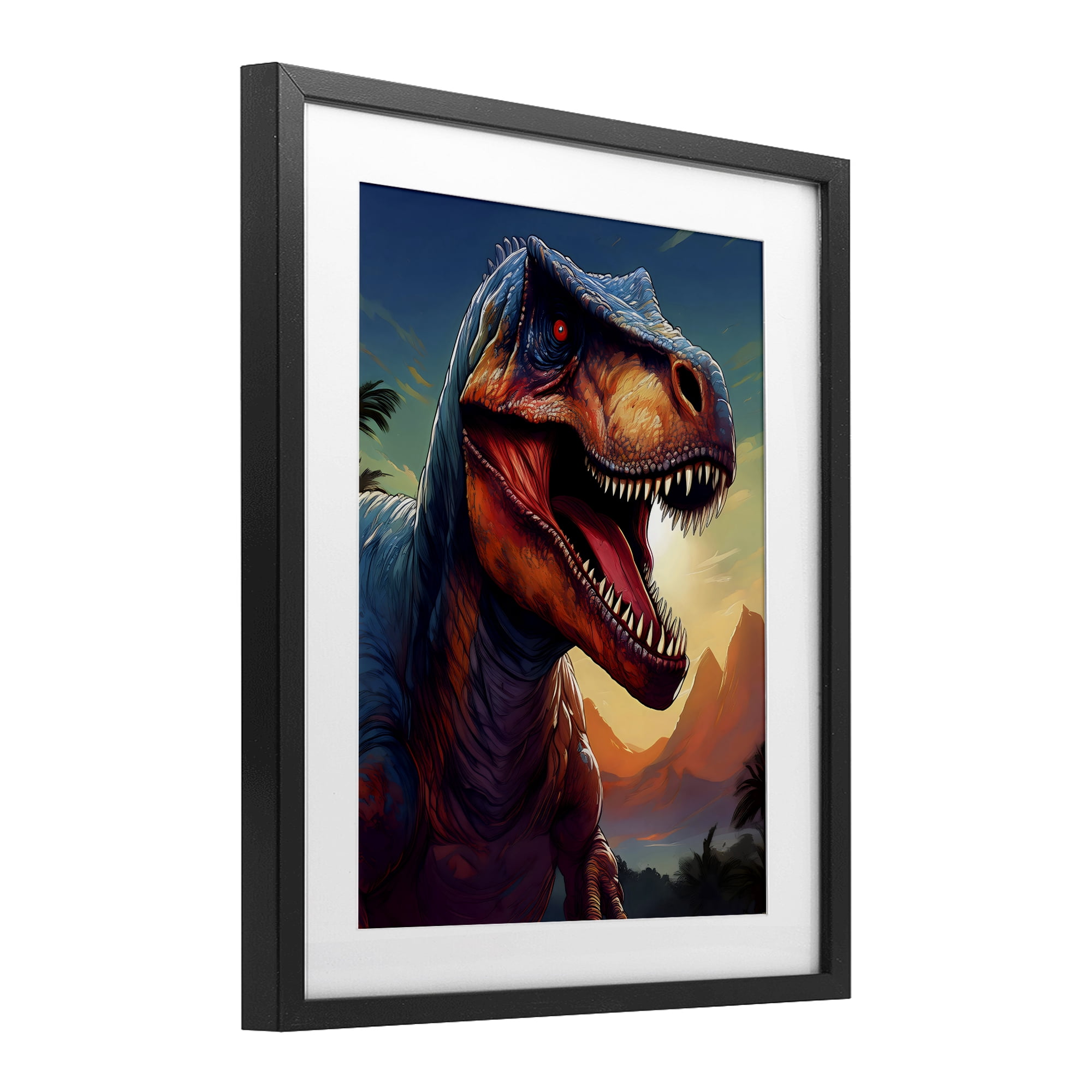 Stupell Industries Dinosaur with Sunset Landscape Black Framed Print Under Glass, design by Creative Studio