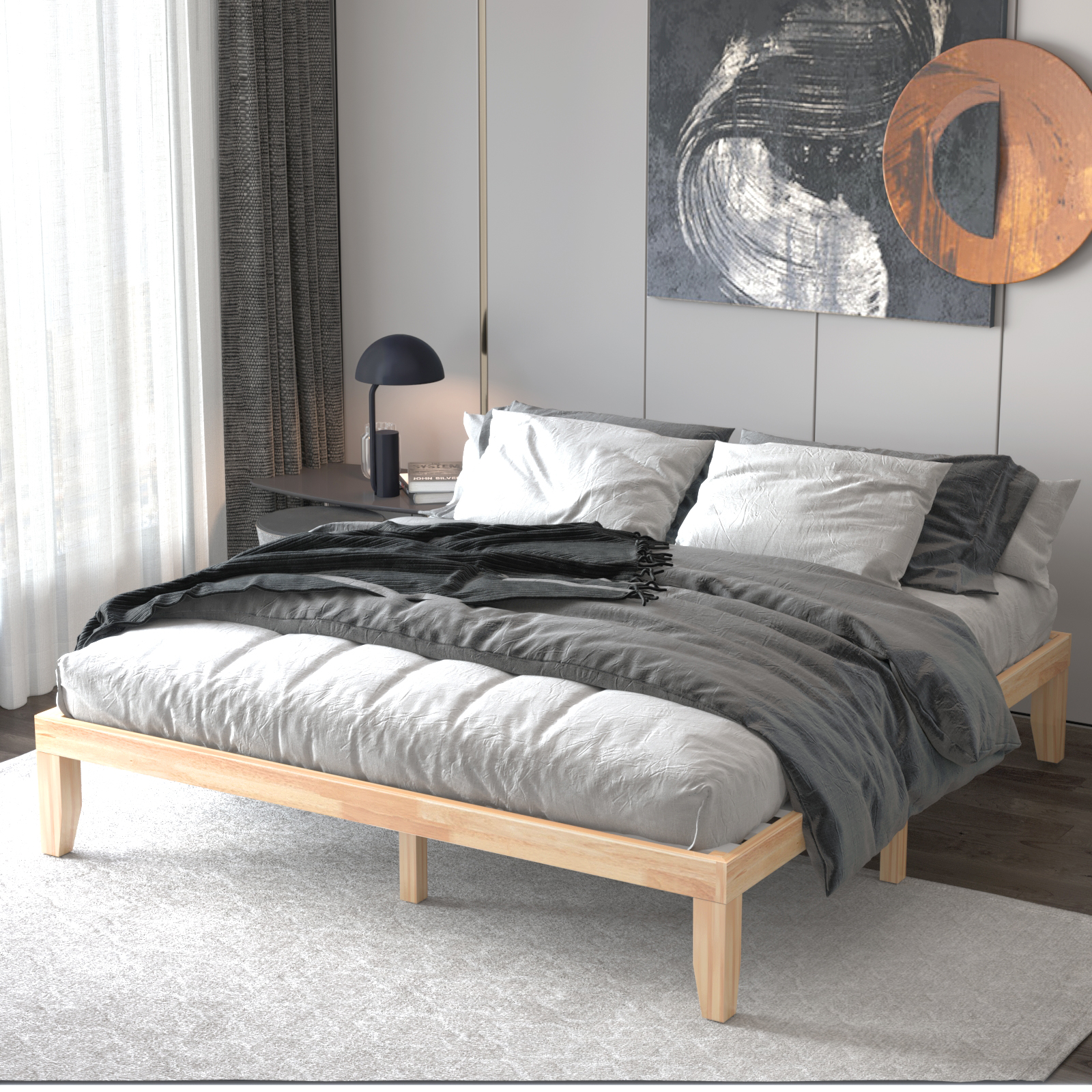 Infans King Size 14" Wooden Bed Frame Mattress Platform Wood Slats Support Natural