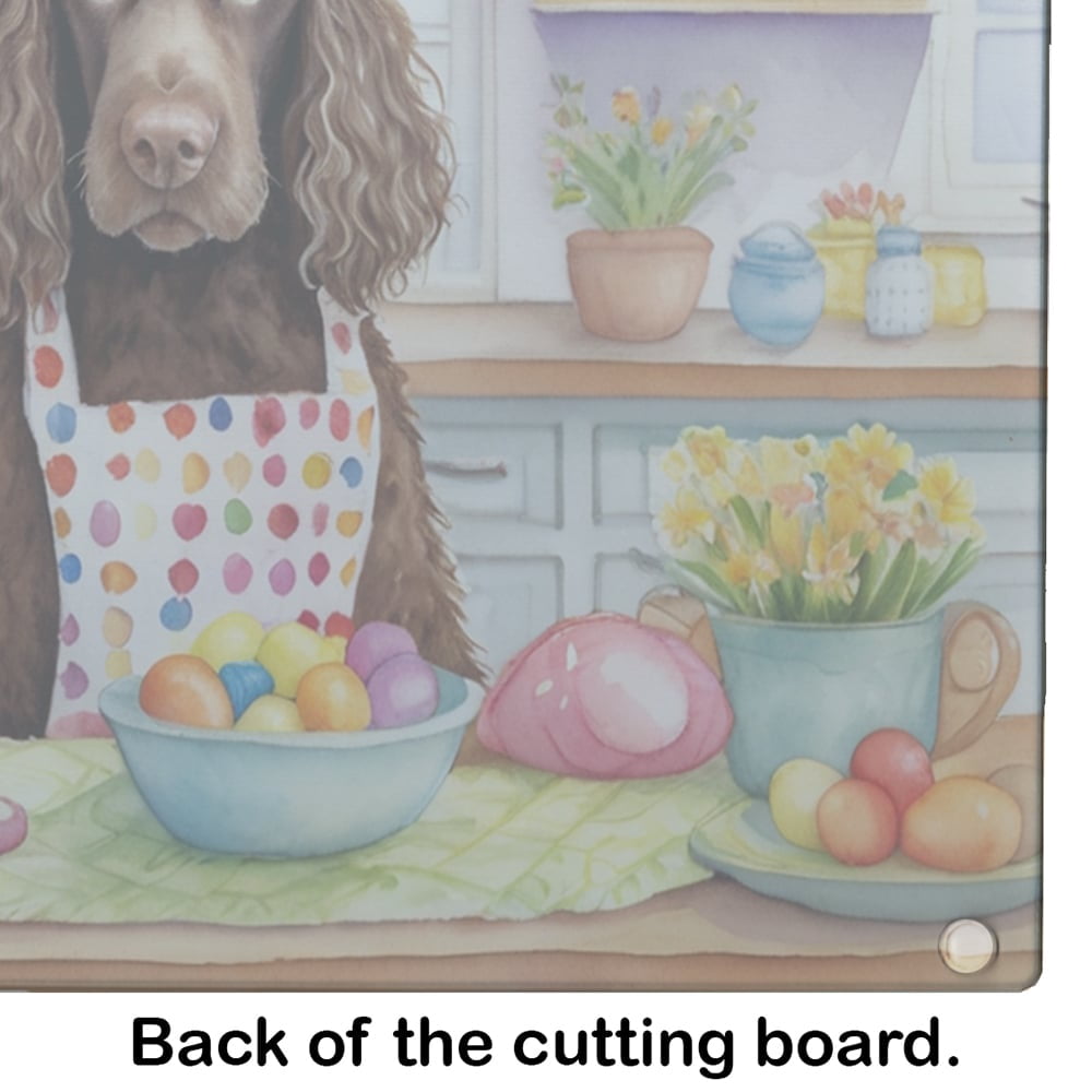 Decorating Easter Water Spaniel Glass Cutting Board 12 in x 15 in
