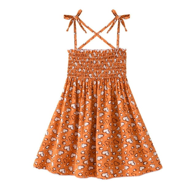 Vestido Para Niñas, Ropa Para Bebés, Ropa De Verano Para Niños Pequeños, Sin Mangas, Vestido Con Tirantes, Estampado Gráfico, Ropa Para Niños, Naranja Odeerbi LM103-1878