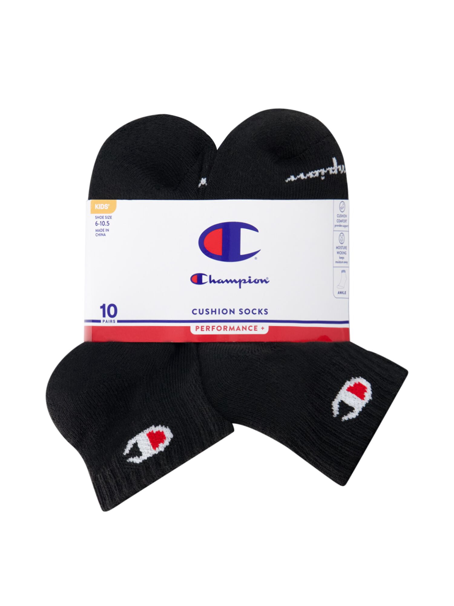 Champion Boys Cushion Performance+ Kid Ankle Socks, 10 Pack, Sizes S–L