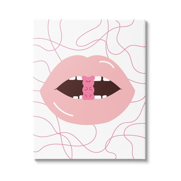 Stupell Industries Pink Lips & Gummy Candy Food & Beverage Painting Gallery Wrapped Canvas Print Wall Art, 16 x 20