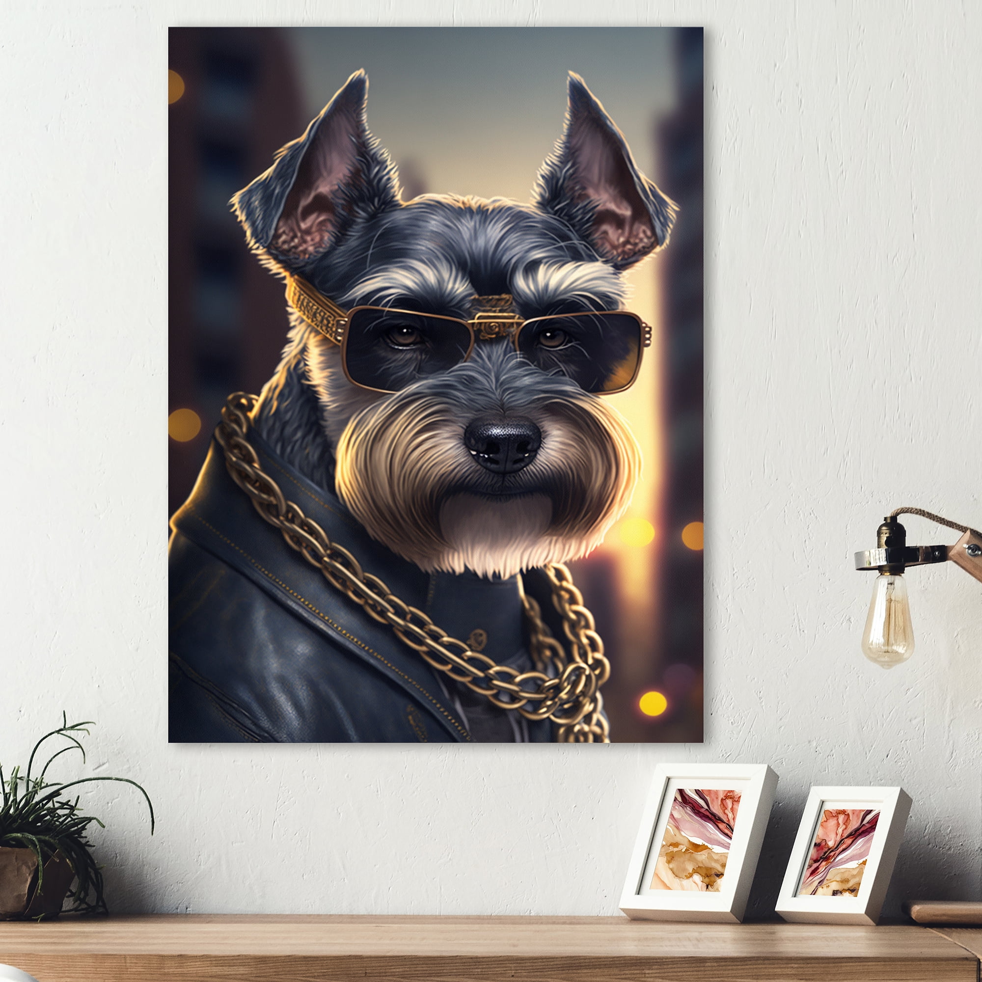 Designart Schnauzer Gangster in NYC III Canvas Wall Art