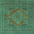thumbnail image 1 of Ahgly Company Machine Washable Indoor Square Medallion Turquoise Blue Traditional Area Rugs, 4' Square, 1 of 4