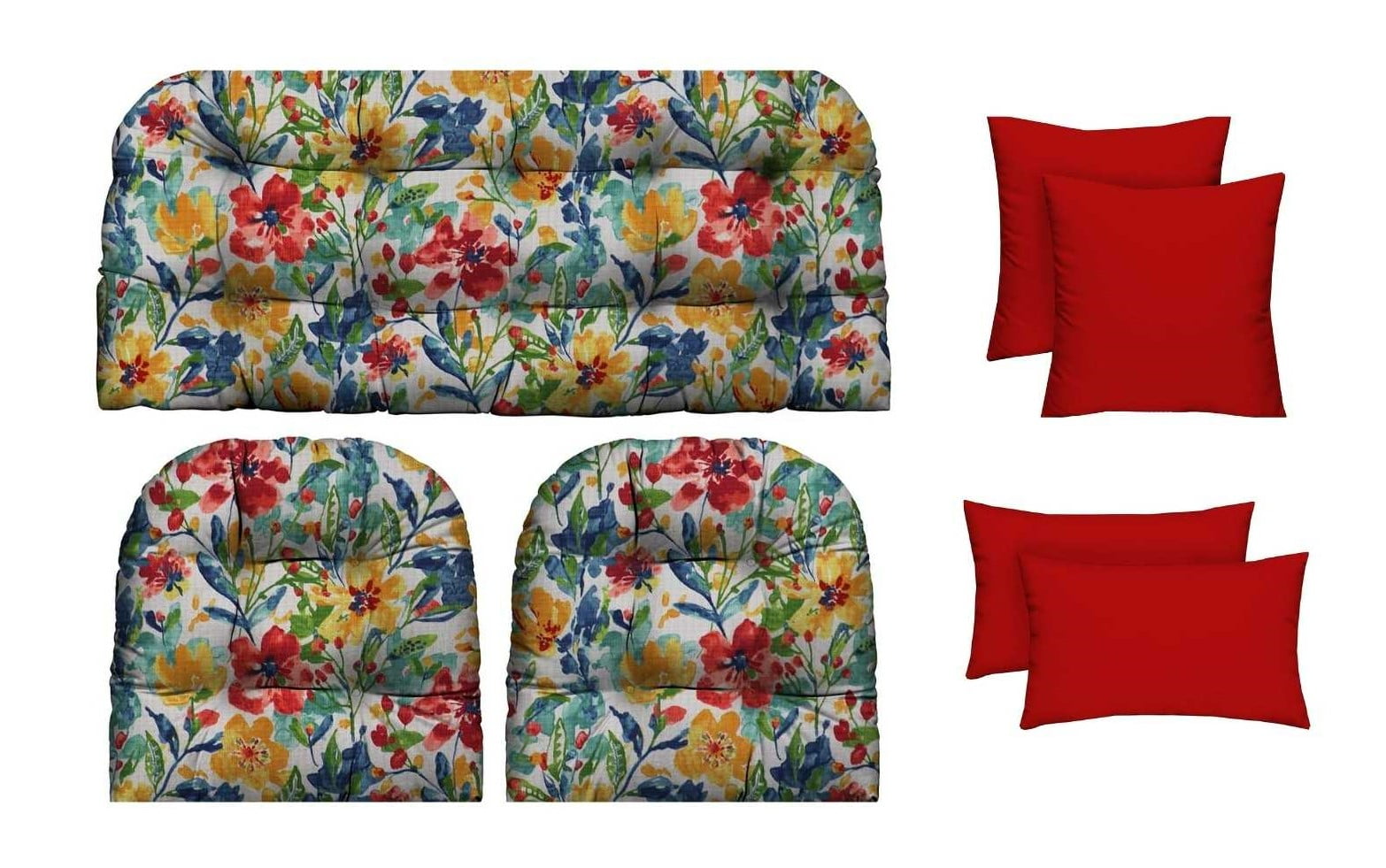 RSH Décor Indoor Outdoor 7 Piece Tufted Wicker Cushion Set + Pillows