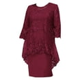 thumbnail image 2 of YUUMIN Women Mother of The Bride Midi Dress Plus Size Lace Wedding Guest Gown Short Sleeve Formal Burgundy 6XL, 2 of 3