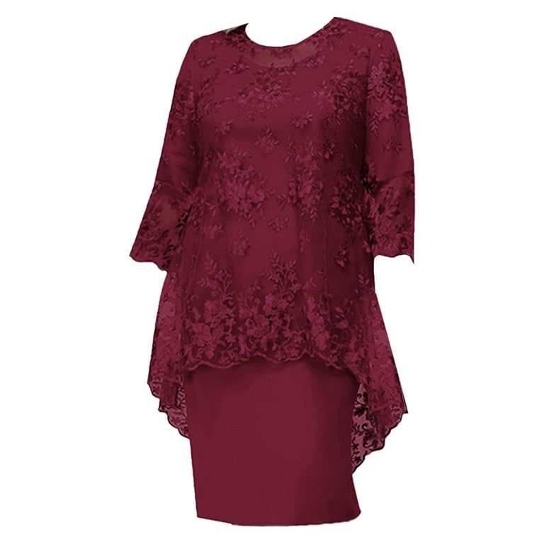 YUUMIN Women Mother of The Bride Midi Dress Plus Size Lace Wedding Guest  Gown Short Sleeve Formal Burgundy 4XL - Walmart.com