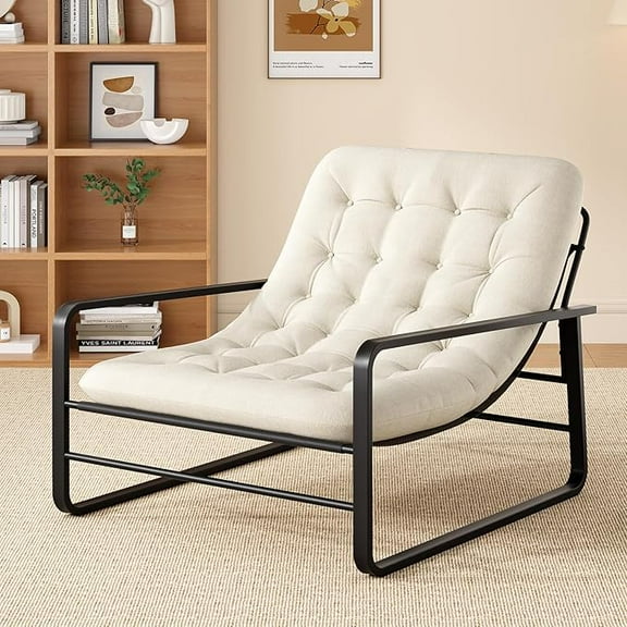 Farini Accent Chair, Sherpa Arm Chair for Living Room, Boucle Reading Bedroom Chair, Beige, Large