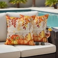 thumbnail image 4 of Autumn Pumpkin Outdoor Waterproof Pillow Covers, Thanksgiving Orange Red Vintage Wooden Decorative Square Throw Pillowcase Sofa Cushion Sham for Patio/Couch/Chair, 16"x16" 2 Pack, 4 of 8
