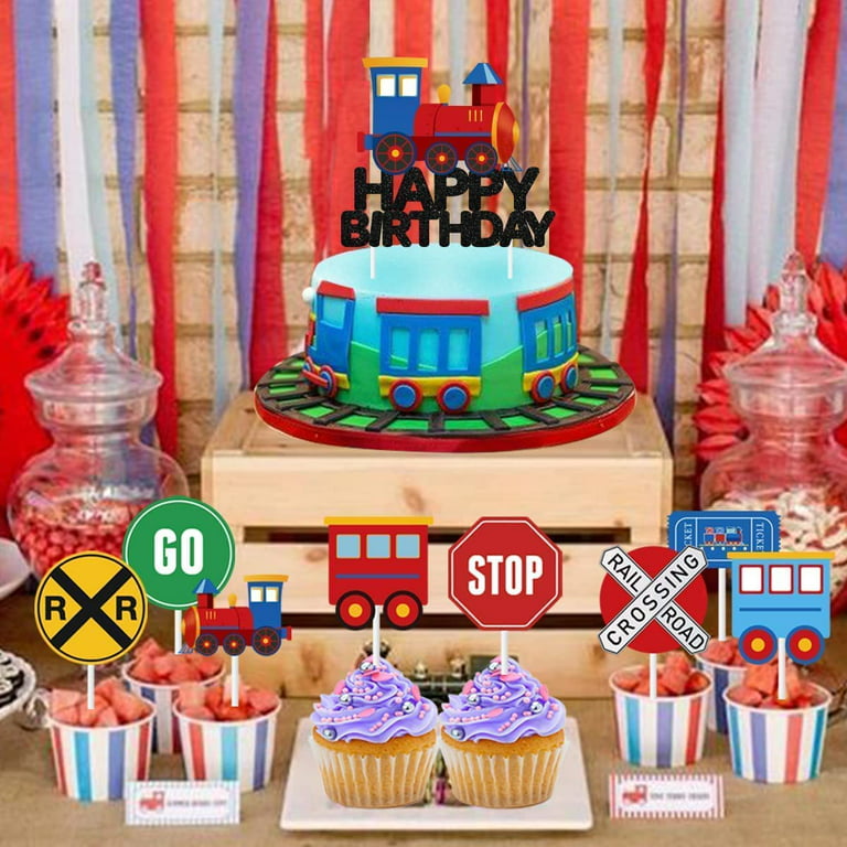 Train Cake Toppers for Boys, 25 Pcs Traffic Happy Birthday Cupcake ...