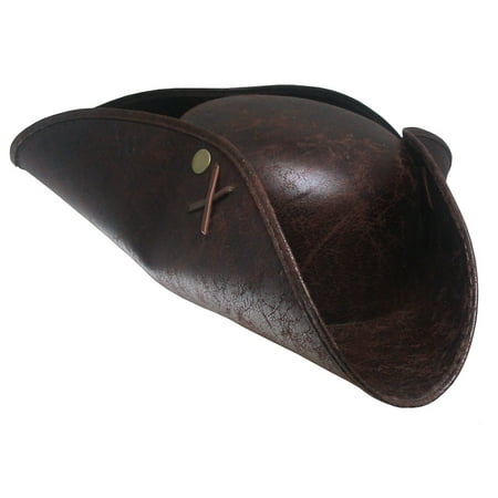 Adult Brown Pirate Tricorne Hat Tri-Corner Tricorn Faux Leather Colonial Costume