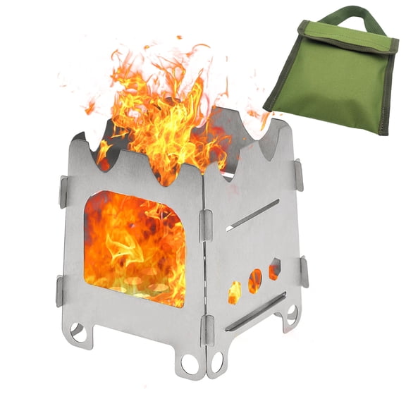 Bxaolu Portable Wood Stove, Folding Stainless Steel Camping Stove for Backpacking, Hiking, Outdoor Cooking, Compact and Lightweight, Durable Camp Stove for BBQ, Picnic,Father’s Day Gifts