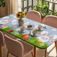 thumbnail image 3 of Easter Bunny Table Cloths for 4 Foot Rectangle Tables, Spring Easter Eggs Floral Blue Woodn Patio Waterproof Elastic Fitted Tablecloths, Washable Rectangular Table Cover for Camping, 3 of 8