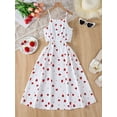 thumbnail image 4 of Summer Strawberry Print Straps Cute Dress Casual Hollow A-Line Skirt for 5-11Y Kid Girls, 4 of 7