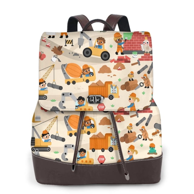 Balery construction road work landscape Mochila de Cuero para Mujeres, Gran Capacidad, Bolsa de Viaje Multifuncional, Mochila de Cuero y Bolsa de Hombro para Mujeres