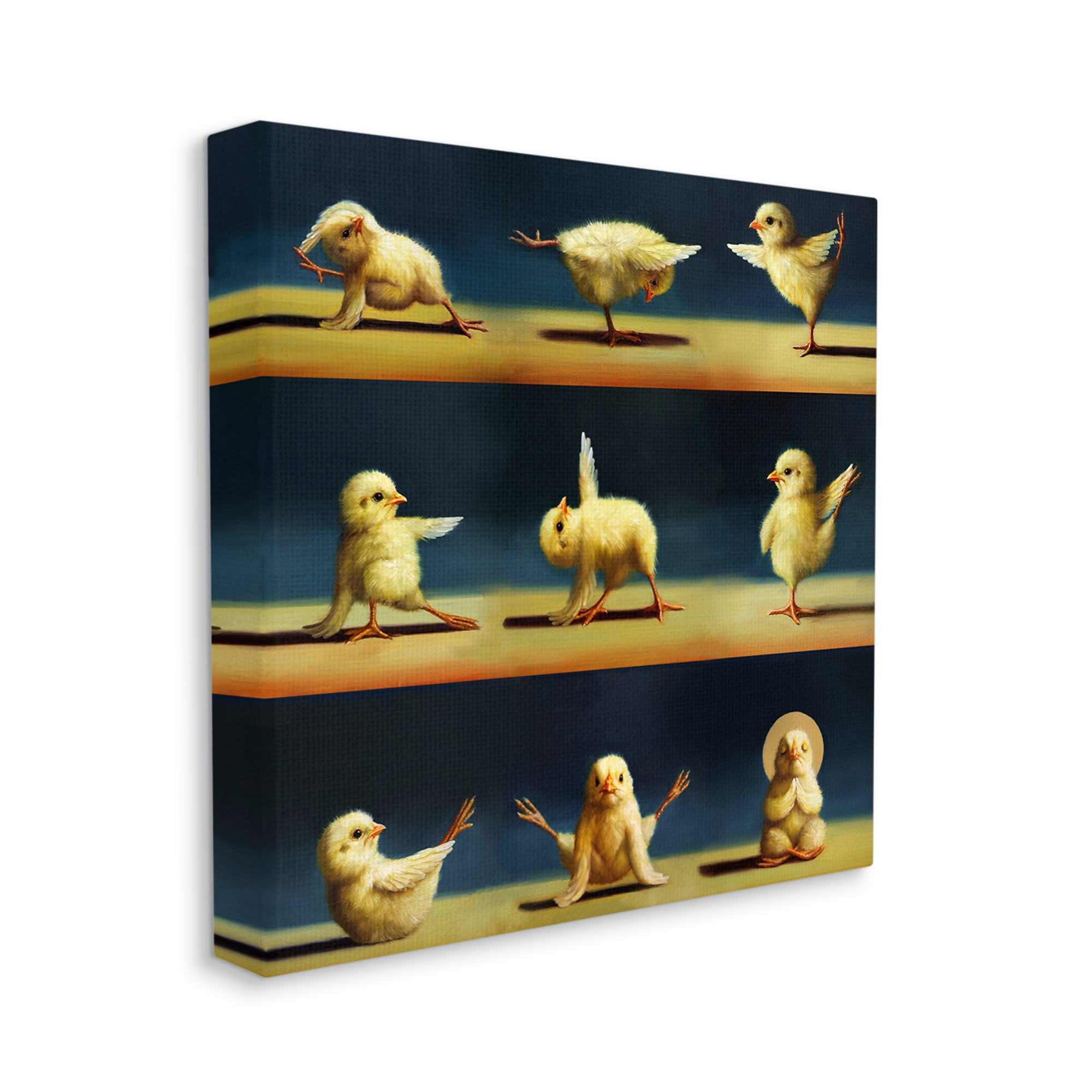 Yoga Chicks Stretching Farm Animals Funny Exercise Painting Animals & Insects Painting Gallery-Wrapped Canvas Print Wall Art