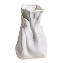 WMGHA ‌Crinkle Paper Bag Resin Vase with Rustic Farmhouse Texture, 6-Inch Cream Flower Arrangement Centerpiece for Dining Table, Living Room Boho Decor with Non-Slip Base‌