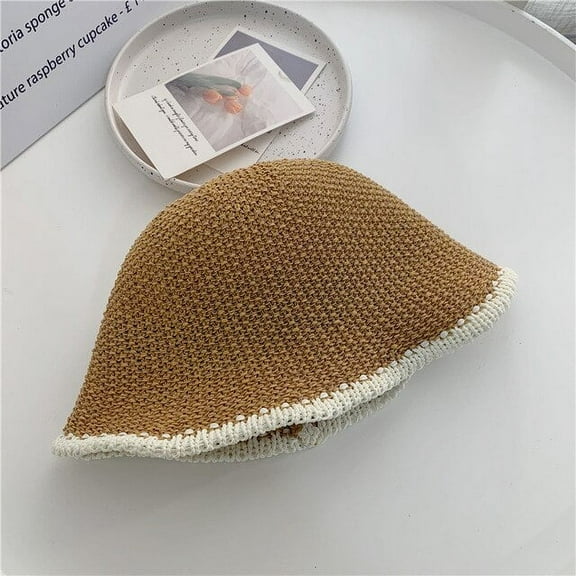 SikaFu Women's Bucket Hat Summer Striped Breathable Hip Hop Bob Foldable Straw Sunhat Fisherman Hat Outdoor Travel Gorro Sun Cap Panama