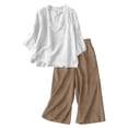 thumbnail image 3 of Aoiroe Womens Capri Set,Short Sleeve Travel Outfits with Wide Leg Crop Pants Loose Fit Short Sleeve Tank Tops Wide Leg Pant Sets Casual Boho Matching Set White M, 3 of 3