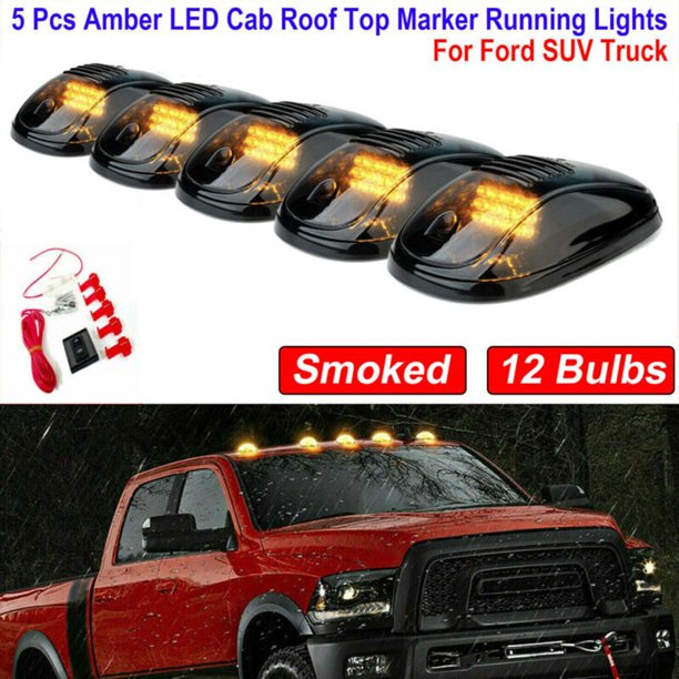 5*Amber 12LED Cab Roof Top Marker Running Lights Smoked Lens for Ford