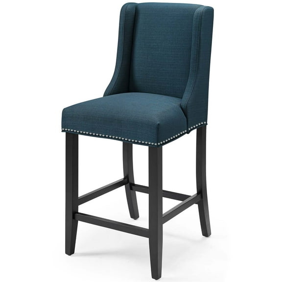 Counter Stool Chair, Fabric, Wood, Navy Blue, Modern Contemporary Urban Design, Bar Pub Cafe Bistro Hotel Restaurant Hospitality