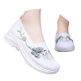 thumbnail image 3 of Women's Knit Embroidered Platform Sneakers Slip On Breathable Rocker Shoes Daily Commute Work Shopping Stylish Casual Footwear White 36, 3 of 9