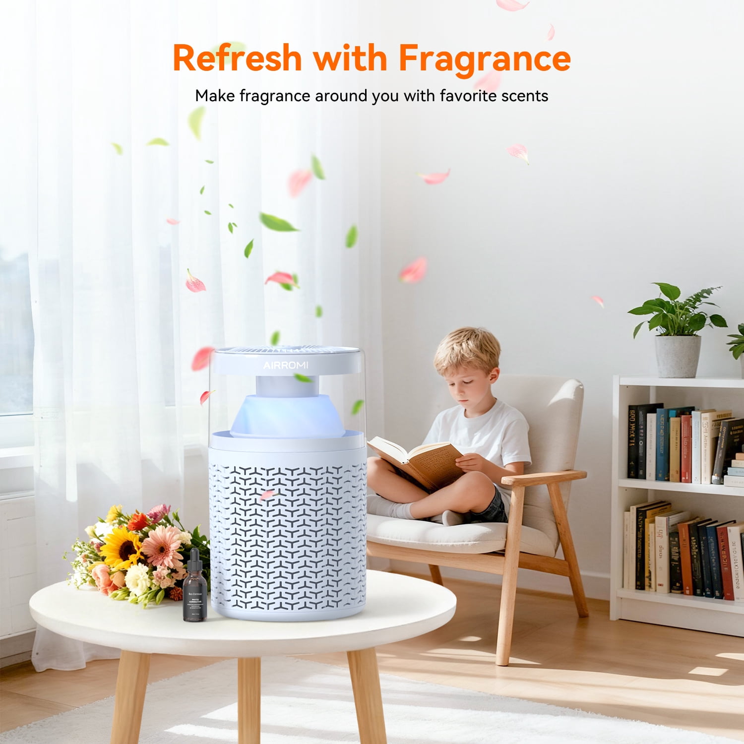 AIRROMI AIRROMI A2002 Air Purifier - For Large Rooms up to 660 sq ft - True HEPA Filter for Efficient Dust & Germ Removal - Built-in Aromatherapy Diffuser & Soft Night Light for Better Sleep Blue