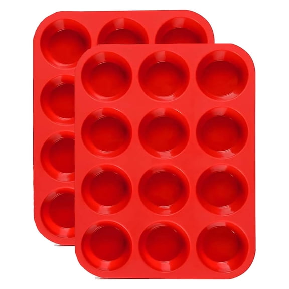 Appoft 12 Cups Silicone Muffin Pan 2 Pack - Cupcake Pan Nonstick Silicone Molds Great for Making Muffin Cakes,Bread, Tart - BPA Free Baking Accessory