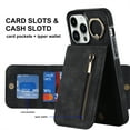 thumbnail image 1 of ELEHOLD For iPhone 12 Pro / 12 6.1", Wallet Case with Card Slot Holder,RFID Blocking,Built-in 360°Rotating Ring Kickstand Zipper Retro Purse Shockproof Case Cover, black, 1 of 8