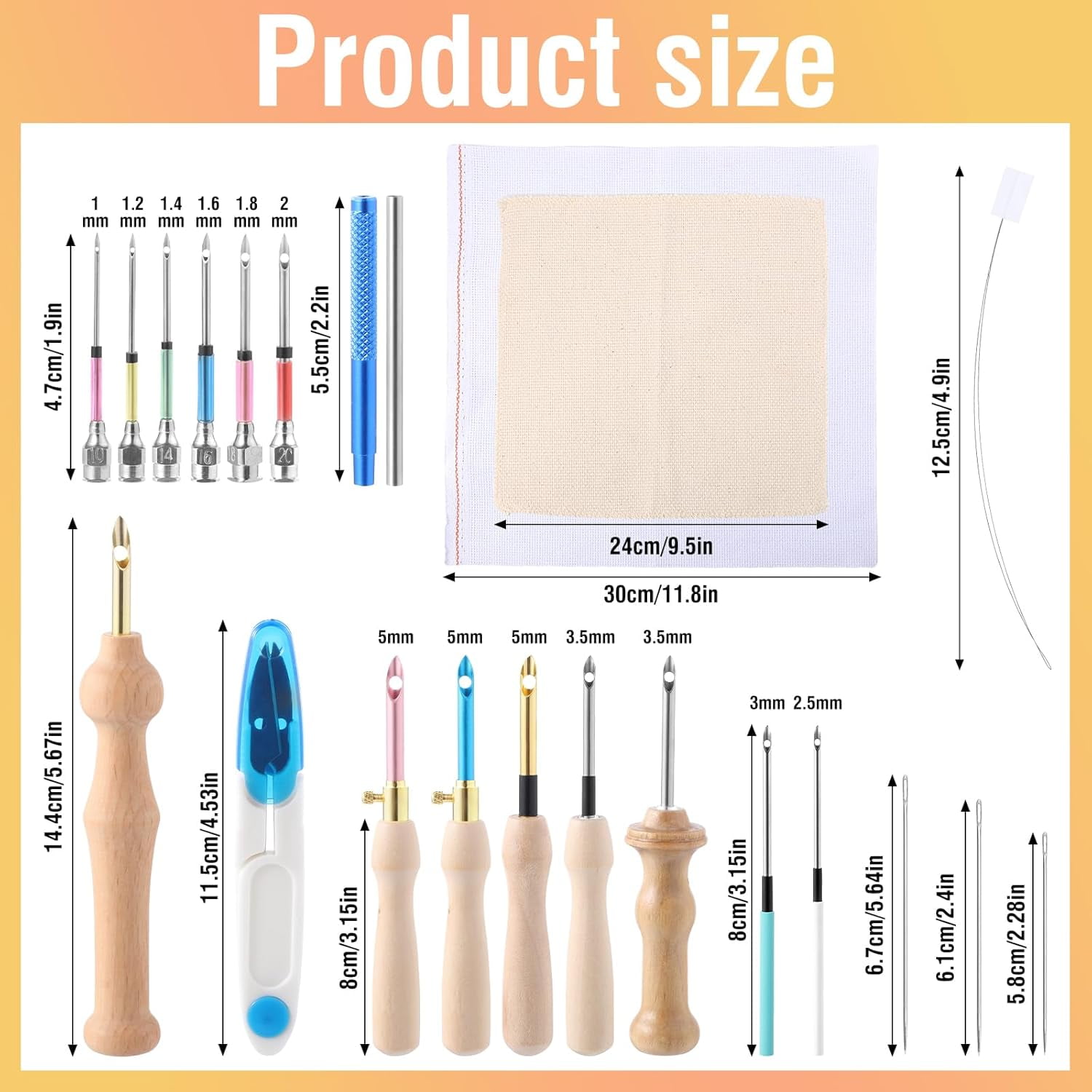 Punch Needle Kit, Punch Needle Tool Adjustable Punch Needle Embroidery Kits Include Wooden Handle Embroidery Pen Set, Big Eye Needles, Punch Needle Cloth