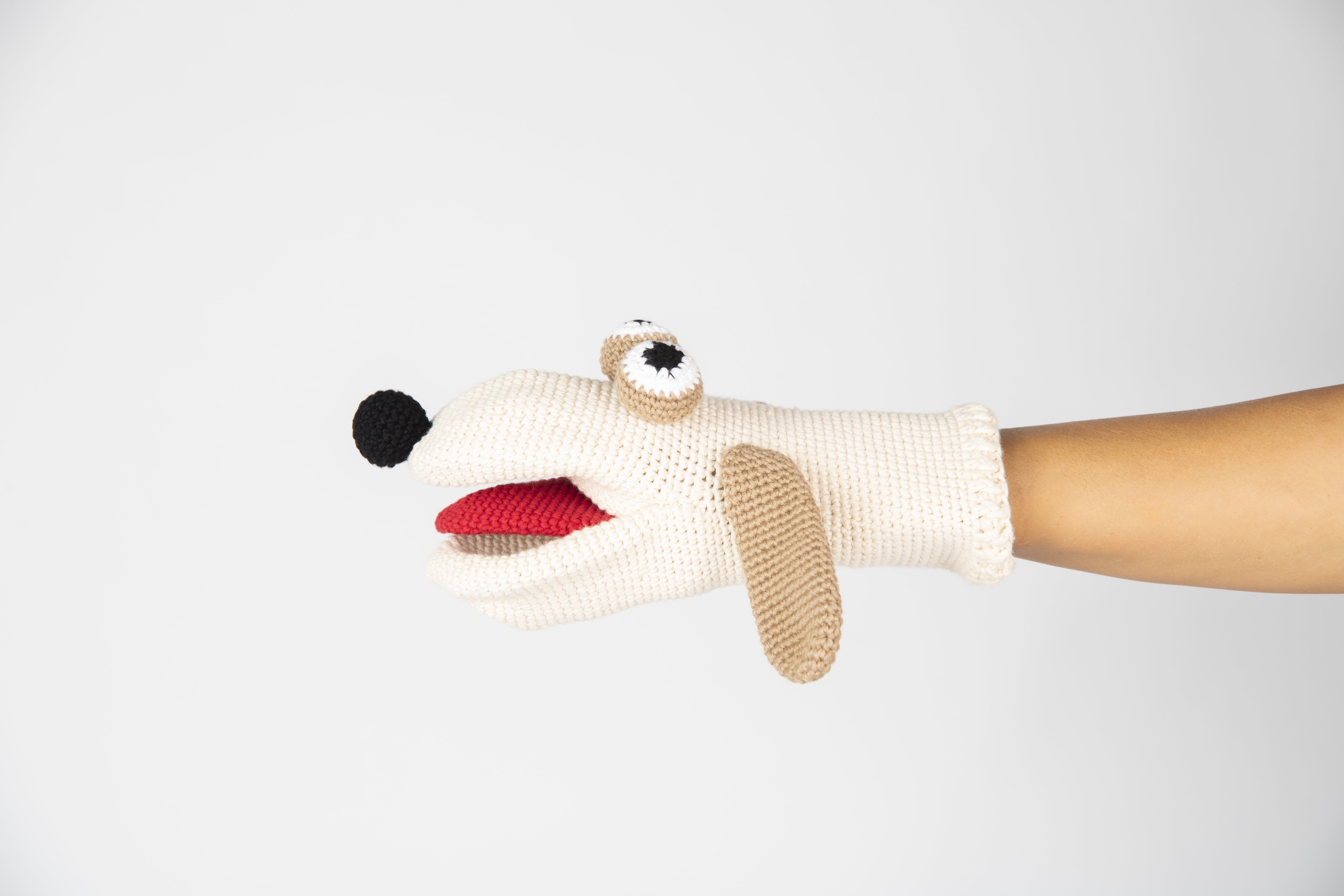 Cuddoll Dog Animal Hand Puppet Stuff Amigurumi 100% Gots Certified Organic Cotton Yarn Crochet Knitted Educational Montessori Role-Play Toys USA Handmade Birthday, Easter Day Gift for Kid's