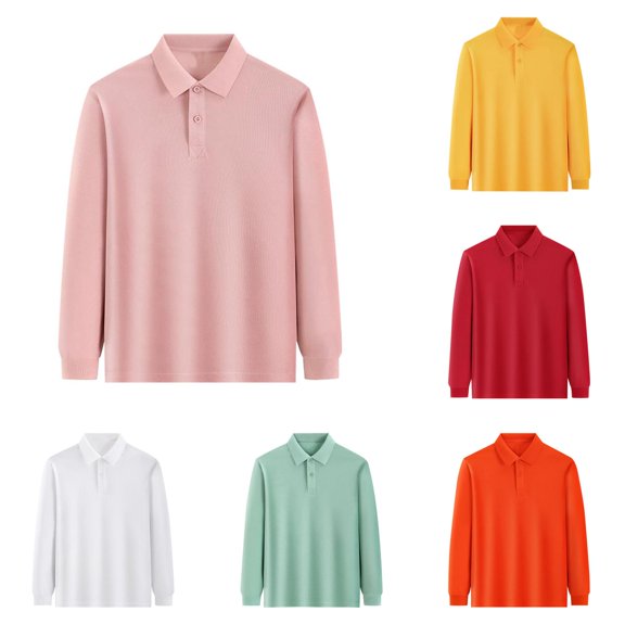Krdevn Kids Boys Girls Long Sleeve Cotton Polo Shirt Button Placket Soft Back to School Daily Casual Fall Winter Tops Outfits,5-6 Years
