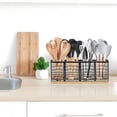 thumbnail image 4 of Pinovk Extra Large Kitchen Utensil Holder with 4 Compartments – Matte Black Metal & Wooden Base, Farmhouse Style Countertop Organizer for Spoons, Spatulas, Ladles, 4 of 9