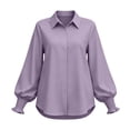 thumbnail image 5 of Button Down Shirts for Women Smocked Cuffed Solid Colors Shirt Work Office Casual Collar Long Sleeve Tops, 5 of 6