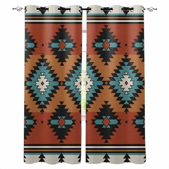 Fsddascl Vintage Aztec Blackout Curtains for Bedroom/Living Room, Thermal Insulated Kitchen Curtains, Southwest Tribe Bohemian Abstract Grommet Darkening Window Treatment Drapes 42"x84"x2